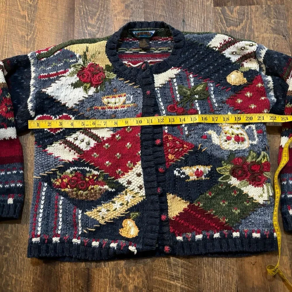 Vintage 2001 Heirloom Collectibles Knit Cardigan Sweater / Cute Art 3D / Y2K Kni - Picture 5 of 8